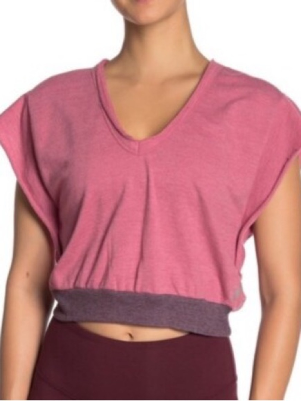 NWT Free People Movement Pink Happy Camper cropped V-neck tee size Medium